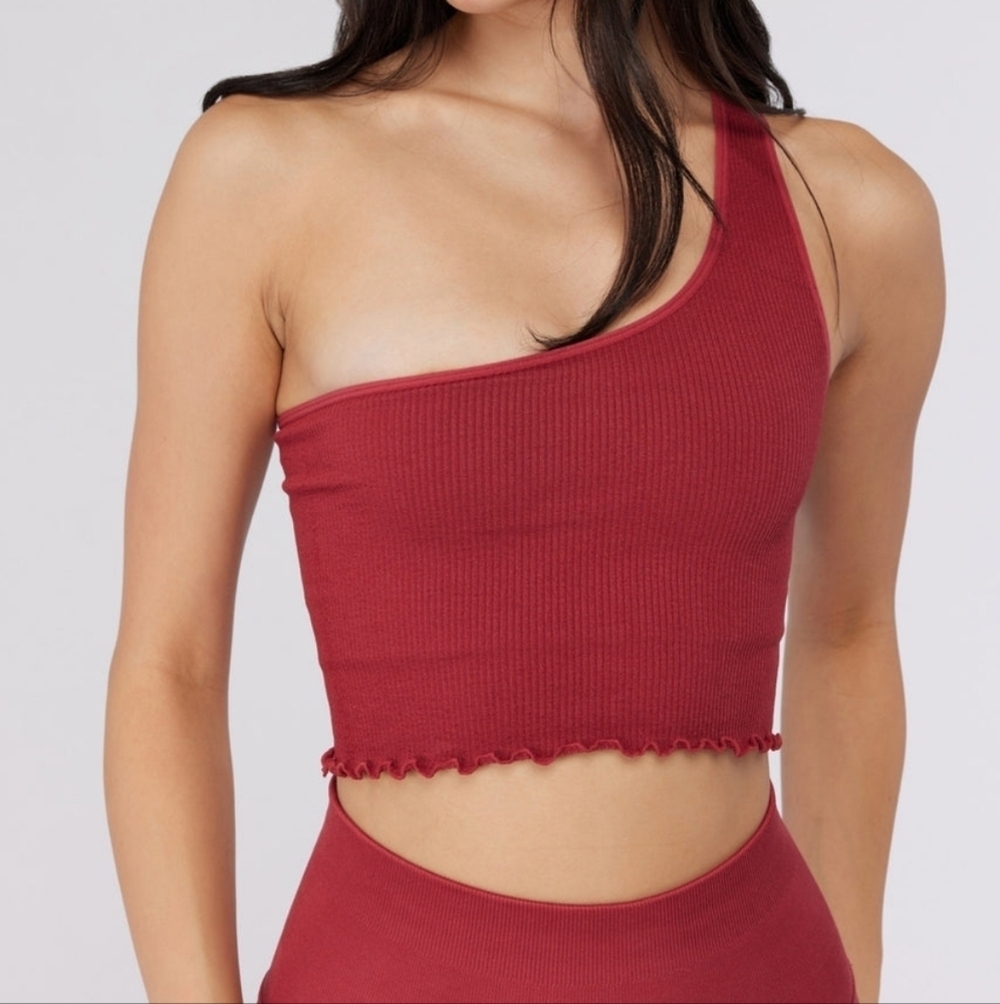 Spiritual Gangster Luna One Shoulder Seamless Tank, Color Ruby Size M/L